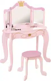 Mejor oferta KidKraft Princess Juego de tocador con espejo y taburete de madera rosa